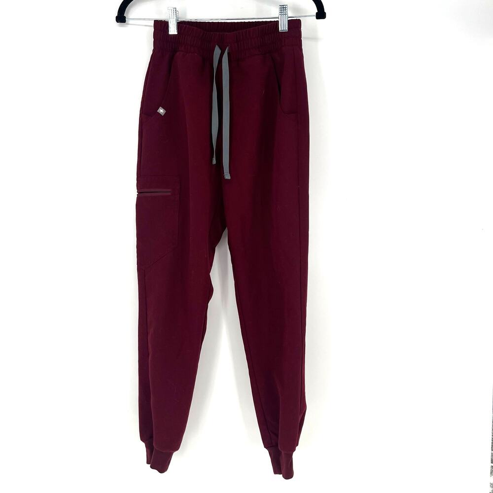 FIGS Zamora Jogger Scrub Pants Burgundy Drawstring XXS Women's